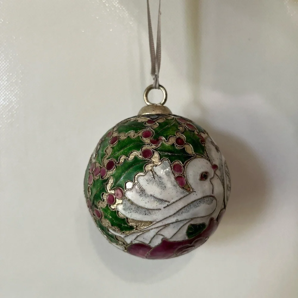 Christmas Ornament Enamel Cloisonné Ball Two Turtle Doves